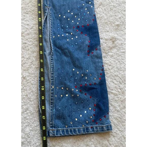 TOMMY JEANS Y2K Low Rise Rhinestone Split Flare Denim Stars Logo Retro Size 0 - Picture 7 of 13